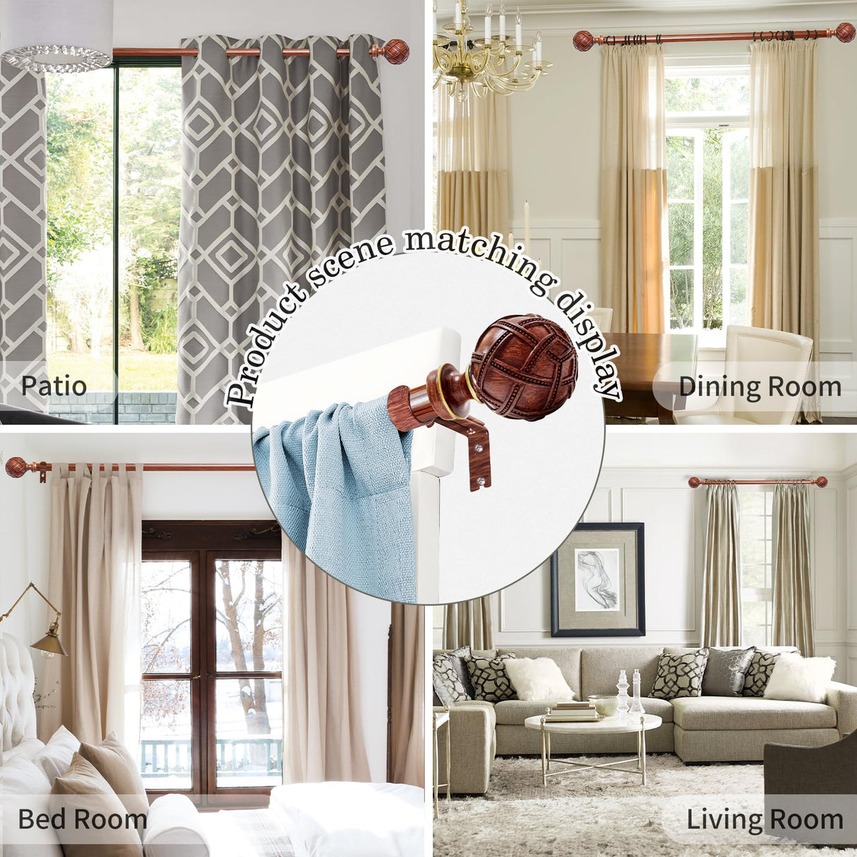 Single Curtain Rod for Windows 28 to 48 Inches(2.3-4ft): 1 inch Diameter Adjustable Curtain Rod, Heavy Duty Curtain Rod with Netted Texture Finials, Size:18-45(Redwood) Ycolnaefllr