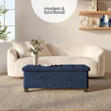 STORAGEBUD Storage Ottoman Bench with Bins, 43-in Storage Bench for Bedroom End of Bed, Folding Foot Rest Ottoman for Living Room Max 660lbs, Velvet Ottomans, Blue STORAGEBUD