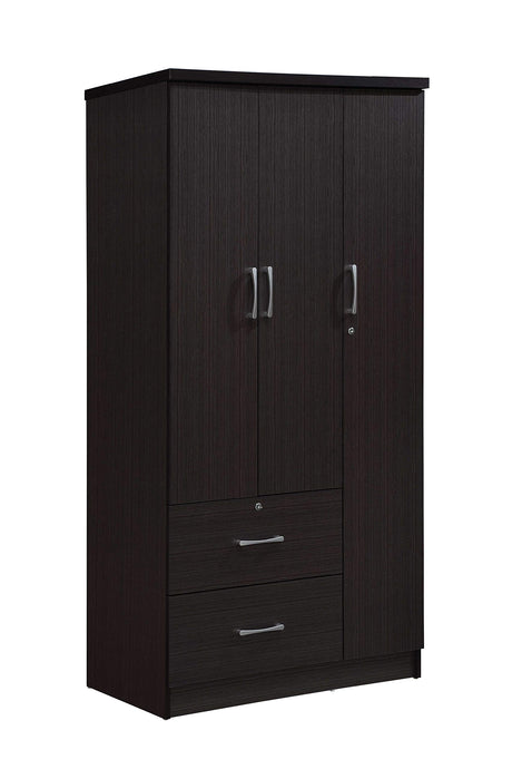 Hodedah 3-Door 2-Drawers, 3-Shelves in Chocolate Bedroom Armoires, 21"D x 36"W x 72"H Hodedah