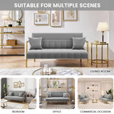 Yaheetech 56.5" W Modern Loveseat 2 Seater Sofa Luxurious Velvet Fabric Couch with Gold-Tone Metal Arms and Legs for Living Room, Home Office, Studio Light Gray Yaheetech