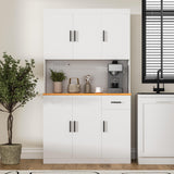 DIYART White Kitchen Pantry Cabinet, 71" Tall Kitchen Storage Cabinet with Power Outlet, Freestanding Kitchen Hutch with countertop DIYART