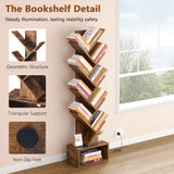 Hoctieon 9 Tier Tree Bookshelf, Tall Bookcase, Freestanding Book Shelf with LED Lights, Display Floor Standing Storage Shelf, Book Organizer Shelves for Home Office, Living Room, Rustic Brown Hoctieon
