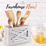 Autumn Alley Barn Door Rustic Kitchen Utensil Holder- Farmhouse Wooden White Kitchen Utensil Holder- Galvanized Accents- Rustic Kitchen Decor- Farmhouse Details Add Charm to your Country Kitchen Autumn Alley