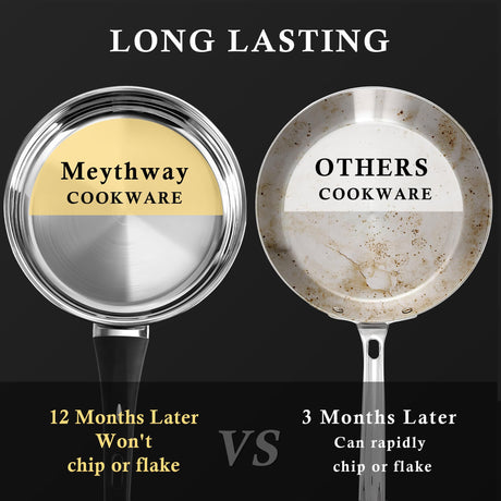 Meythway 𝐔𝐏𝐆𝐑𝐀𝐃𝐄 Stainless Steel Pots and Pans Set Non Toxic, 6PCs Kitchen Cookware Sets with Stay-Cool Handles, Non-Stick, Dishwasher Safe&Compatible with All Stovetops(Gas,Electric&Induction) Meythway