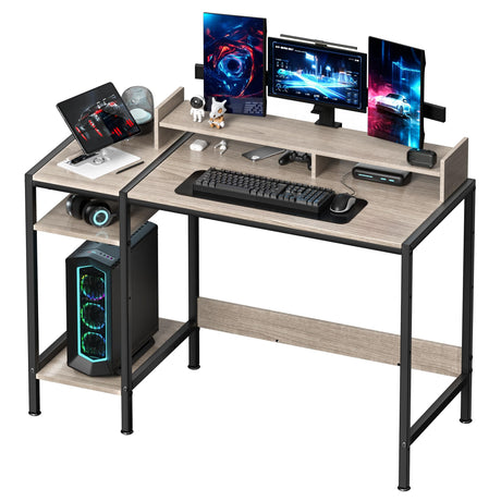 MINOSYS Computer Desk - 47” Gaming Desk, Home Office Desk with Storage, Small Desk with Monitor Stand, Writing Desk for 2 Monitors, Adjustable Storage Space, Modern Design Corner Table MINOSYS