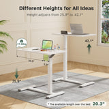 Gibbon Mounts Mobile Standing Desk, Pneumatic Adjustable Rolling Desk(27.5 Inches), Portable Laptop Desk with Wheels, Overbed Bedside Table Laptop Table for Couch, Home, Office, White Gibbon Mounts