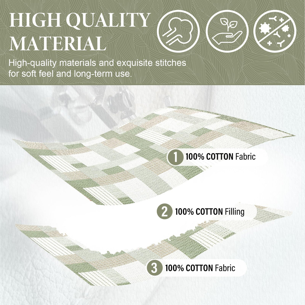 SahSahCasa Quilt King Size, King Quilt Set, 100% Cotton King Quilt Bedding Set Bedspreads, Farmhouse Patchwork Quilt, Plaid Reversible Lightweight Rustic Bedspread, Green/Brown, 3Pcs SahSahCasa