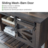 OKD Entryway Table w/Sliding Barn Doors, 46'' Farmhouse & Industrial Console Table with Storage, Sofa Table w/Adjustable Shelf & Open Shelf for Entry Way, Hallway, Living Room, Dark Rustic Oak OKD