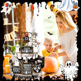 MiniInflat 21 Pcs Halloween Tiered Tray Decor Set Happy Halloween Wooden Signs Rustic Table Centerpieces Farmhouse Tiered Tray Decor for Halloween Home Table Kitchen, Tray Not Included(Ghost) MiniInflat