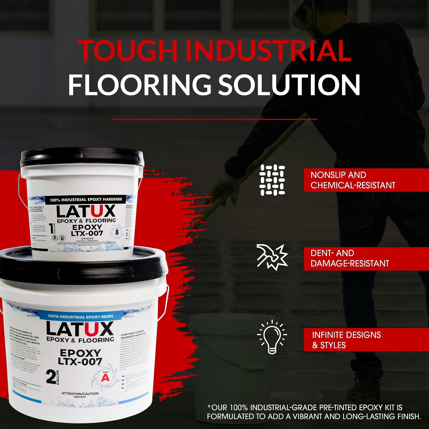 LATUX Flake Floor Epoxy System, Light Grey Pre-Tinted Industrial- and Contractor-Grade Floor Epoxy Kit for Residential and Commercial Use, 3 Gallons, 25 Pounds, Covers 400 Square Feet, Basalt - WoodArtSupply