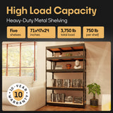 Storage Shelves: 5 Storage Shelves Heavy Duty w/ 3,750 lb Total Load Capacity, 750 per Storage Shelf, 71x47x24 | Perfect Solution for Your Storage Needs, Adjustable Shelving Unit Metalkas