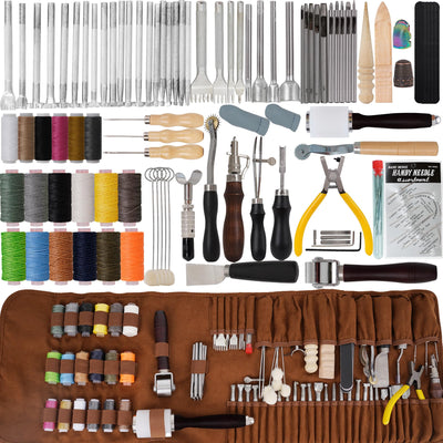 CrossCultiva Leather Tooling Kit Leather Working Crafting Kit with Custom Storage Bag for Leather DIY Cutting Punching Sewing Carving Stamping Use