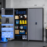 Yizosh Metal Garage Storage Cabinet with Lock, 72" Locking Tool Cabinet with 2 Doors and 5 Shelves, Tall Steel Cabinet for Garage, Heavy Duty File Cabinet for Office, School (Gray Black) Yizosh