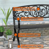 FDW Patio Garden Bench 50 inch Outdoor Metal Loveseat Chairs with Armrests Slatted Seat and w/Floral Design Backrest for Park, Yard, Porch, Lawn, Balcony, Backyard, Black FDW