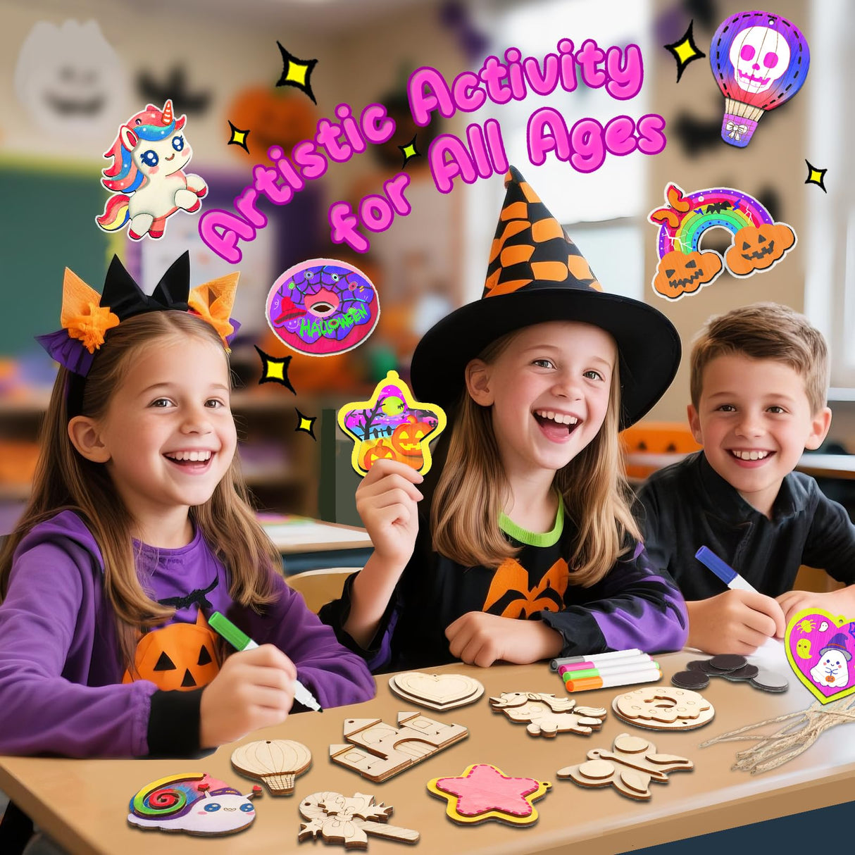 12 DIY Unicorn Wooden Magnets, Halloween Crafts for Kids Art Craft Supplies Painting Kits for Girls Boys Ages 4-8 8-12 Halloween Party Favors Basket Goodie Bag Stuffers Crafts Decoration Unicorn Gifts Gadetouq