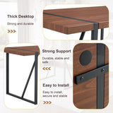 55" Wooden Dining Table Set for 4 with Walnut Tabletop and Brown Upholstered Chairs, Industrial Style Kitchen Table Chairs Set of 4 for Dining Room Runave