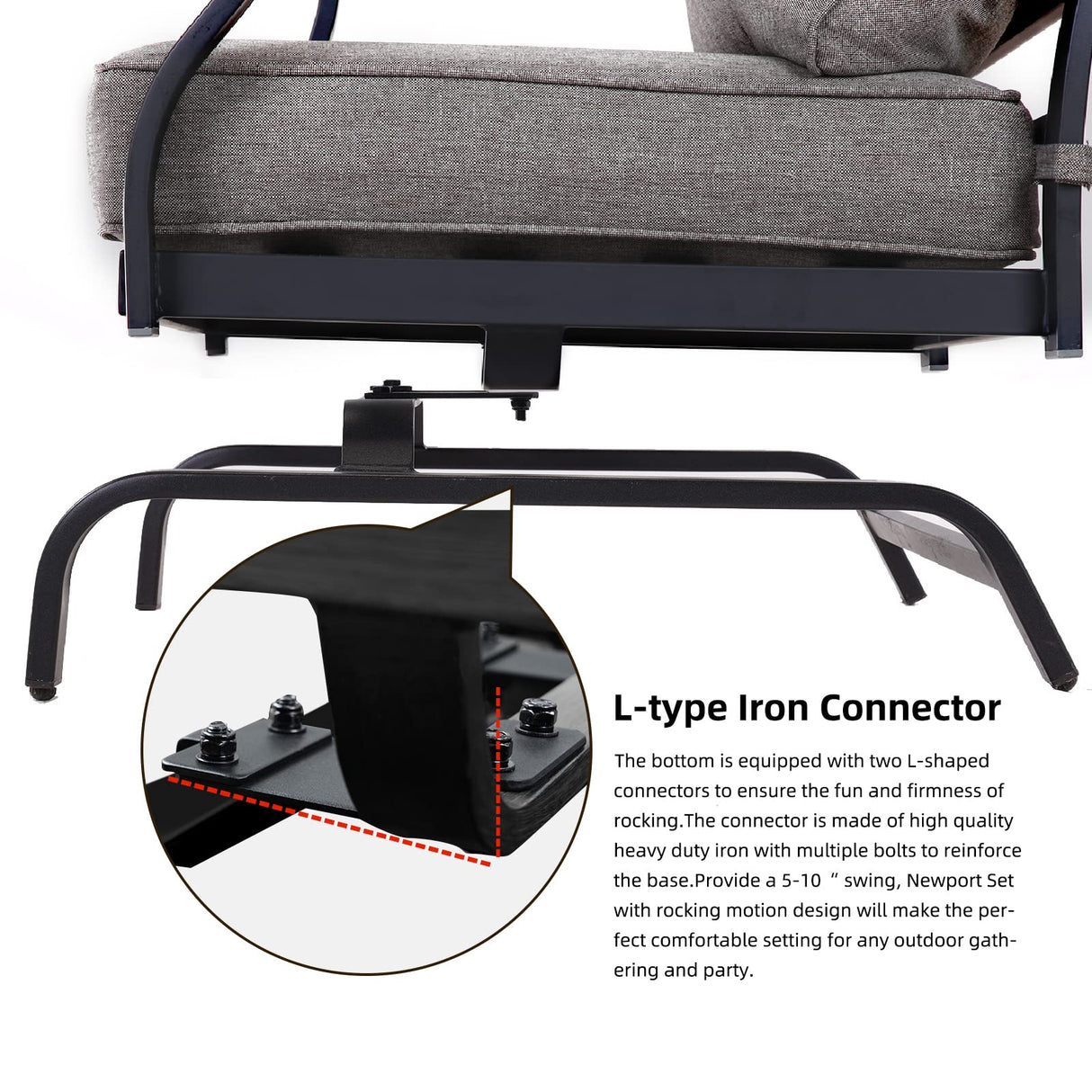 Grand patio 5-Piece Patio Furniture Set with 29-Inch CSA Approved Woodgrain Propane Gas Fire Pit Table Outdoor Rocking Chairs with Gray Olefin Cushions for Dining Party Grand patio