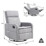 Ketaiyou Swivel Rocking Recliner Chair for Adults, Rocker Nursery Glider Chair for Living Room Bedroom, Upholstered Fabric Reclining Single Sofa Chair(Light Grey) Ketaiyou