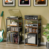 Huxitocan 4-Tier Record Player Stand with Storage for 100 Vinyl Records and 40 CDs, Turntables Holder for Living Room, Bedroom, Office Huxitocan