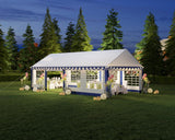 LUXOAK 13x26FT Large Outdoor Event Shelter, Wedding Party Tent with Sidewall Windows & 2 Side Doors, Heavy Duty Canopy Gazebo Tent for Garden Patio Carport/White with Blue Stripes LUXOAK