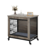 YITAHOME Dog Crate Furniture with Cushion, Dog Kennel Indoor with Wheels, Dog Crate End Table with Tray, 27" Dog Cage with Double Doors for Small Dog (Gray) YITAHOME