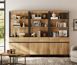 WAMPAT 3 PCS Modern 72" Tall Bookcases with Metal Base and Adjustable Shelves, Library Book Shelf with Storage Cabinet and Open Book Shelfs, Wood Bookshelves for Home Office, Living Room, Oak WAMPAT