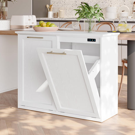 XM-ICE Tilt Out Trash Cabinet with Quick Installation and Deodorising Function, Wooden Trash Kichen Cabinet Holds Up to 2x13 Gallons Bins, Freestanding Trash Cabinet, White XM-ICE