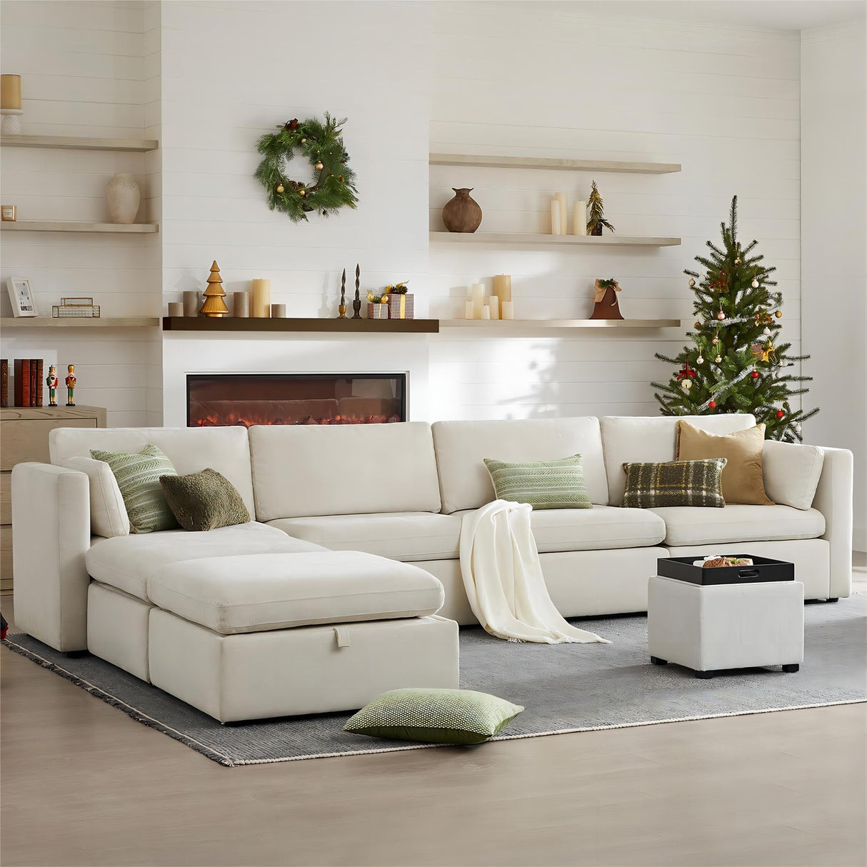 CHITA Oversized Modular Sectional Fabric Sofa Set, FSC Certified Extra Large U Shaped Couch Reversible Chaise Modular Sectional Couch, 146 inch Width, 6 Seat Modular Sofa with Storage Ottomans, Linen CHITA