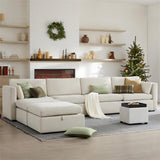 CHITA Oversized Modular Sectional Fabric Sofa Set, FSC Certified Extra Large U Shaped Couch Reversible Chaise Modular Sectional Couch, 146 inch Width, 6 Seat Modular Sofa with Storage Ottomans, Linen CHITA