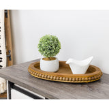 AuldHome Wood Beaded Tray (Stained Wood), Decorative Farmhouse Style Oval Wooden Tray AuldHome Design