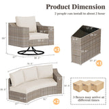 LUXOAK 9-Piece Wicker Patio Furniture Set with Swivel Rocking Chairs, Curved Sectional Sofa with Storage Table, All-Weather Outdoor Conversation Set with 6" Armrests, for Backyard/Garden/Deck LUXOAK