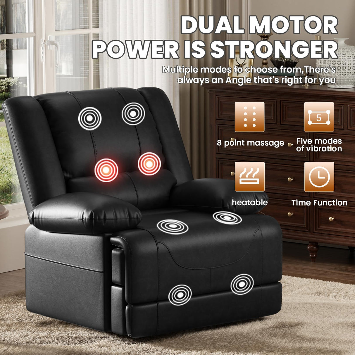Couchus Large Dual Motor Power Lift Recliner Chair with Massage and Heat for Elderly People, Infinite Position,USB Ports and Remote Control,Breathable Leather Couchus