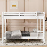 Queen Over Queen Bunk Bed with Ladders Solid Wood Bunk Beds with Guardrails Kids Bunk Bed Frame for Kids, Boys, Girls, No Spring Box Need, Pearly White Bellemave
