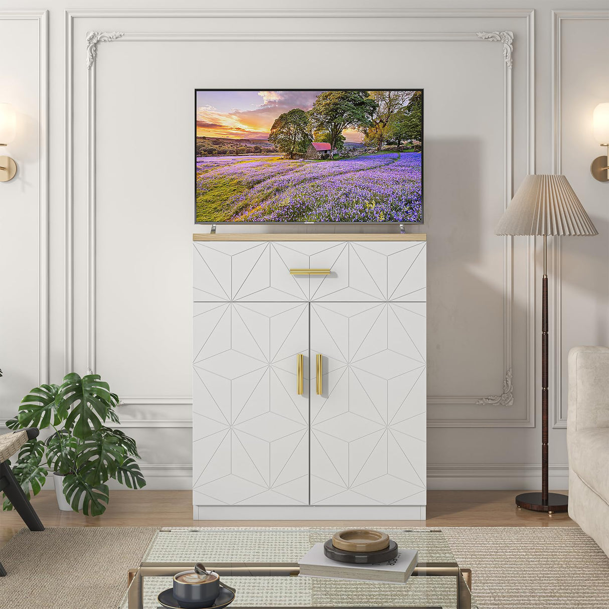 Saudism 20 Gallon Fish Tank Stand with Charging Station, 10 Gallon Aquarium Stand, White Tank Stand, Fish Tank Table with Drawer and Cabinet, Sturdy and Durable Saudism