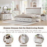 T4TREAM Farmhouse 6 Drawers Dresser for Bedroom, 54" Wide Wood Chest of Drawers w/Natural Texture & Metal Handle, Rustic Storage Dressers Organizer for Living Room, Hallway, Antique White T4TREAM