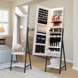 jajov 47.2" LED Jewelry Cabinet Armoire, Standing Mirror with Jewelry Storage, Jewelry Organizer Armoire with Full Length Mirror, Lockable Jewelry Mirror Cabinet (White) jajov