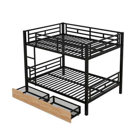 LUKEEHOM Metal Bunk Bed Full Over Full Convertible Full Bunk Beds into 2 Individual Full Size Bed with 2 Storage Drawers, No Box Spring Needed, Black LUKEEHOM