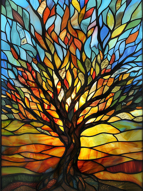 Beaudio Landscape Series Diamond Painting Kits for Adults - Magical Colorful Tree with Glass Art - DIY Round Full Drill 5D Diamond Art for Home Wall Decor (11.8x15.7inch) Beaudio