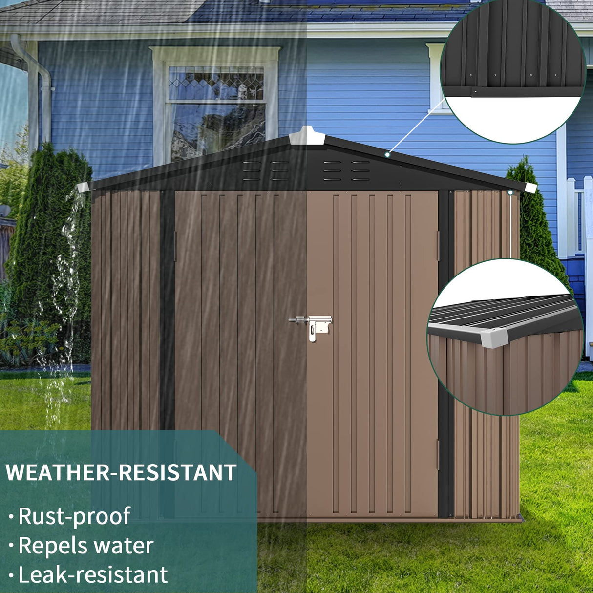 Amopatio 8x6 FT Outdoor Storage Shed, Waterproof Storage Building, Sturdy Tool Shed for Garden/Backyard, Brown Amopatio