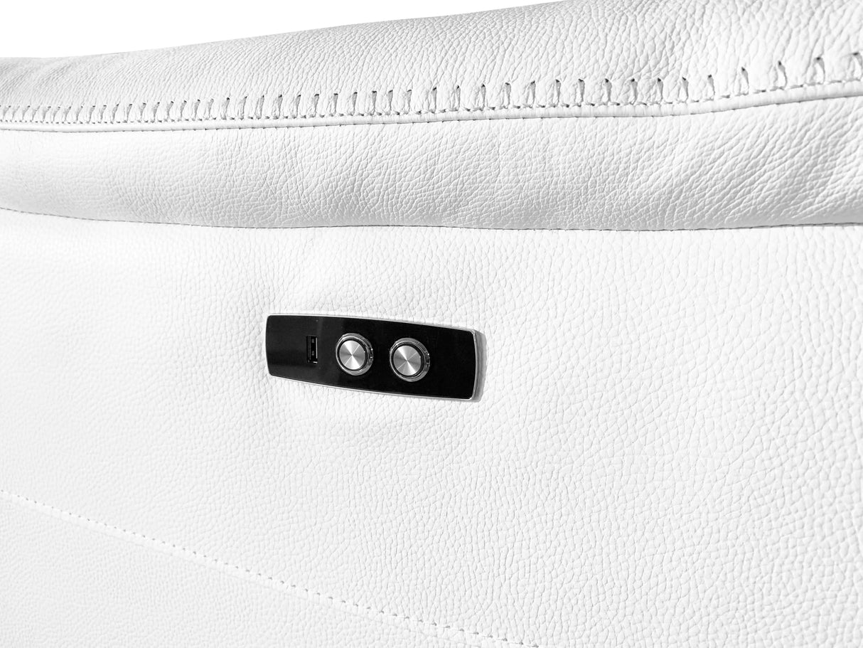 Blackjack Furniture Venice Top Grain Italian Leather Power Recliner Chair with Adjustable Headrest Modern Luxury Seating for Living Room Lounge, White Blackjack Furniture