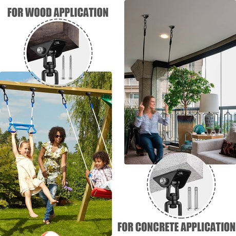 Hammock Hanging Kit,Hanging Chair Hardware 360°Rotating 1200 lb Capacity Hammock Hooks Heavy Duty,Hammock Chair Hanging Kit & Swing Ceiling Hook Snap for Hammock Chair Stand,Seat, Tree,Yoga,Gym(Black) JACNITAD
