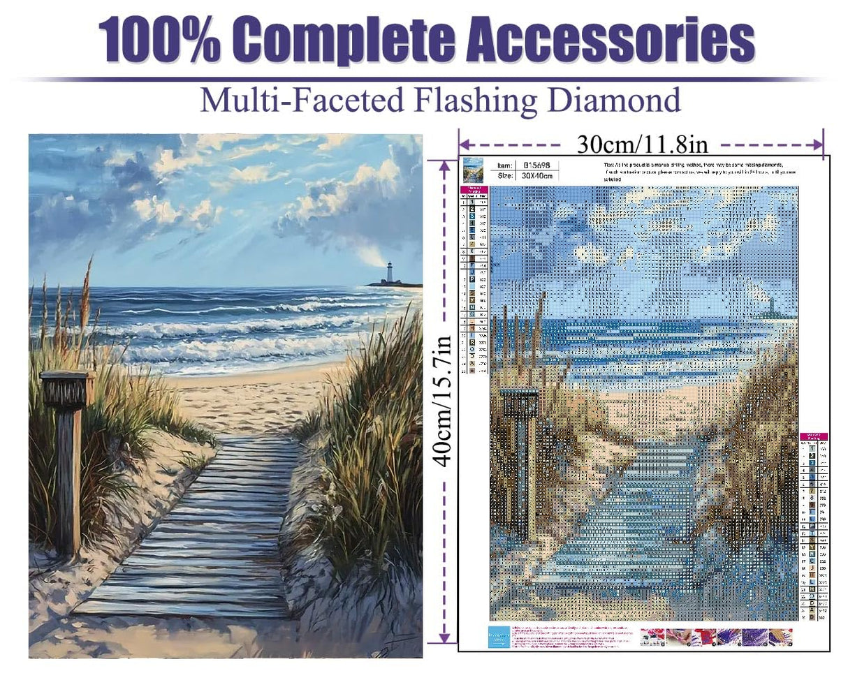 STGLCR 5D Beach Scenic Diamond Painting, Road Diamond Painting Kit for Adults, Diamond Art Kits for Begginners DIY Full Drill Crystal Rhinestone Arts and Crafts 16x12inch STGLCR