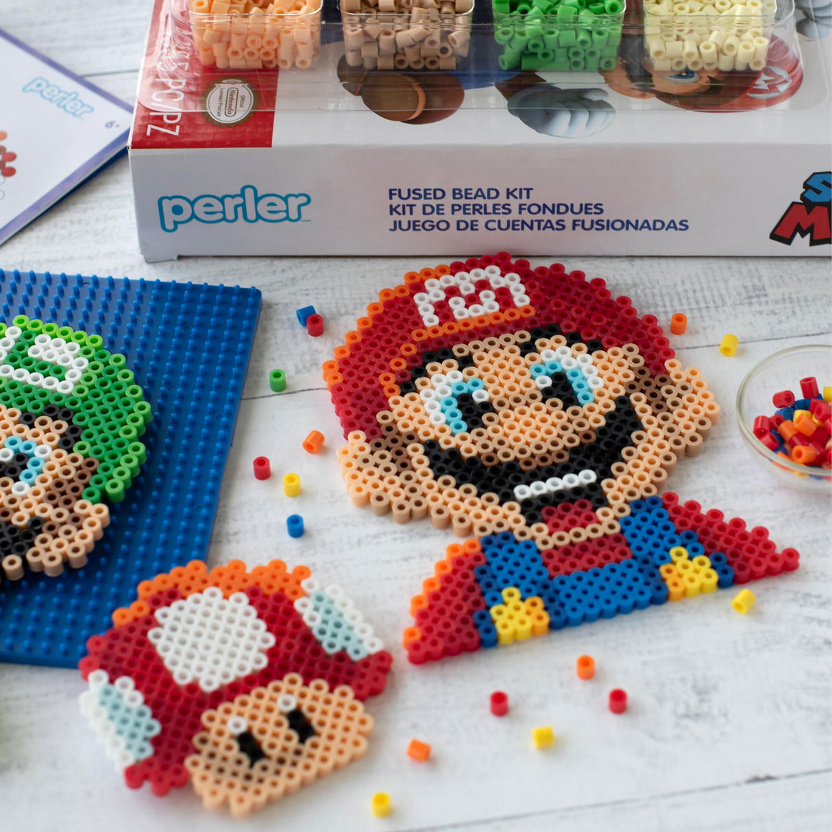 Perler Nintendo Super Mario Fused Bead Kit, 4,385 Pieces, 8 Patterns, Includes Pegboard & Ironing Paper, Create Mario, Luigi, Yoshi & More Perler