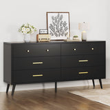 DWVO White 6 Drawers Dresser/Modern Wood Dresser Chest of Drawers with Black Metal Handle＆Anti-Tipping Device/Modern Double Drawer Storage Cabinet for Entryway/Living Room-15.7" Dx55.1 Wx31.1 H DWVO