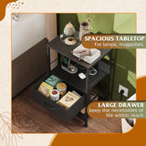 WLIVE Night Stand with Charging Station, LED Nightstand with Adjustable Fabric Drawer, 3-Tier Storage Bedside Table, Small End Side Tables for Bedroom, Black WLIVE