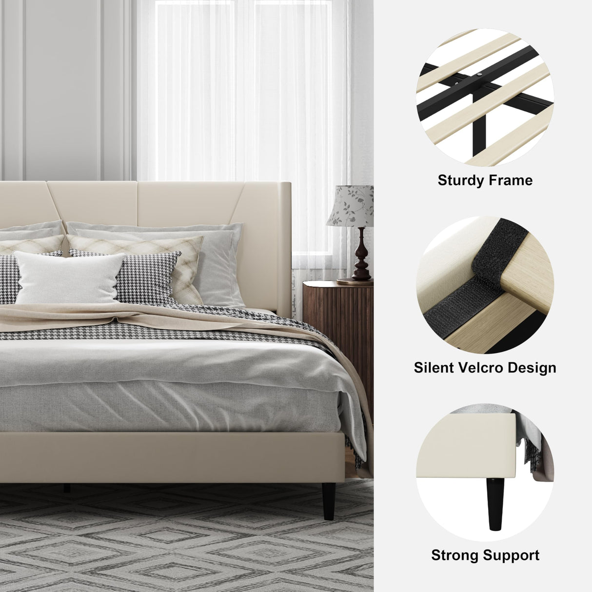 OLALITA Full Size Upholstered Platform Bed, Full Frame with Tufted Headboard, Sturdy Frame Wooden Slats, No Spring Mattress Required, Noiseless, Easy to Assemble, Beige OLALITA