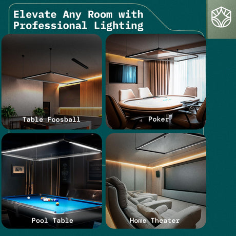 Solvita Pool Table Light –Premium LED Billiard Light, Flicker-Free, Adjustable Height & 360° Rotatable Design – Bright White 3000K (Rectangle 49.6 x 25 inch) Solvita