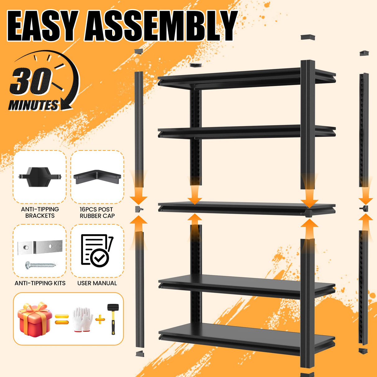 mysteeldepot 62" H Garage Shelving, Heavy Duty Storage Shelves, Garage Storage Shelves, Adjustable 5 Tier Metal Shelving Unit, Utility Shelves for Warehouse Backyard, 62" H×27.6" W×12" D mysteeldepot