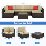 Yaheetech Patio Furniture Set, 7-Piece Outdoor/Indoor Rattan Wicker Sofa Set w/Glass-top Table & Cushions, All-weather Conversation Lounge Set for Porch/Yard/Poolside/Balcony - Brown/Khaki Yaheetech