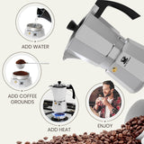 Cafe Du Chateau Espresso Maker (6 cup) Transparent Top Lid, High Gloss Finish, with Coffee Clip Spoon - Coffee Percolator, Camping Coffee Pot Cafe Du Chateau